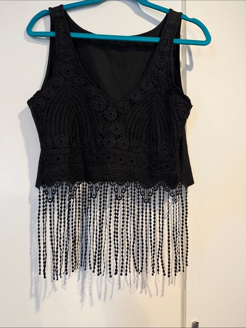 Black Crochet Fringe Tank Top - Women
